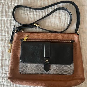 Brown & black Fossil crossbody bag